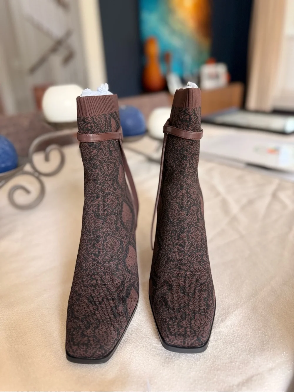 NWT Brown Knit Block Heel Ankle Boots - Women's